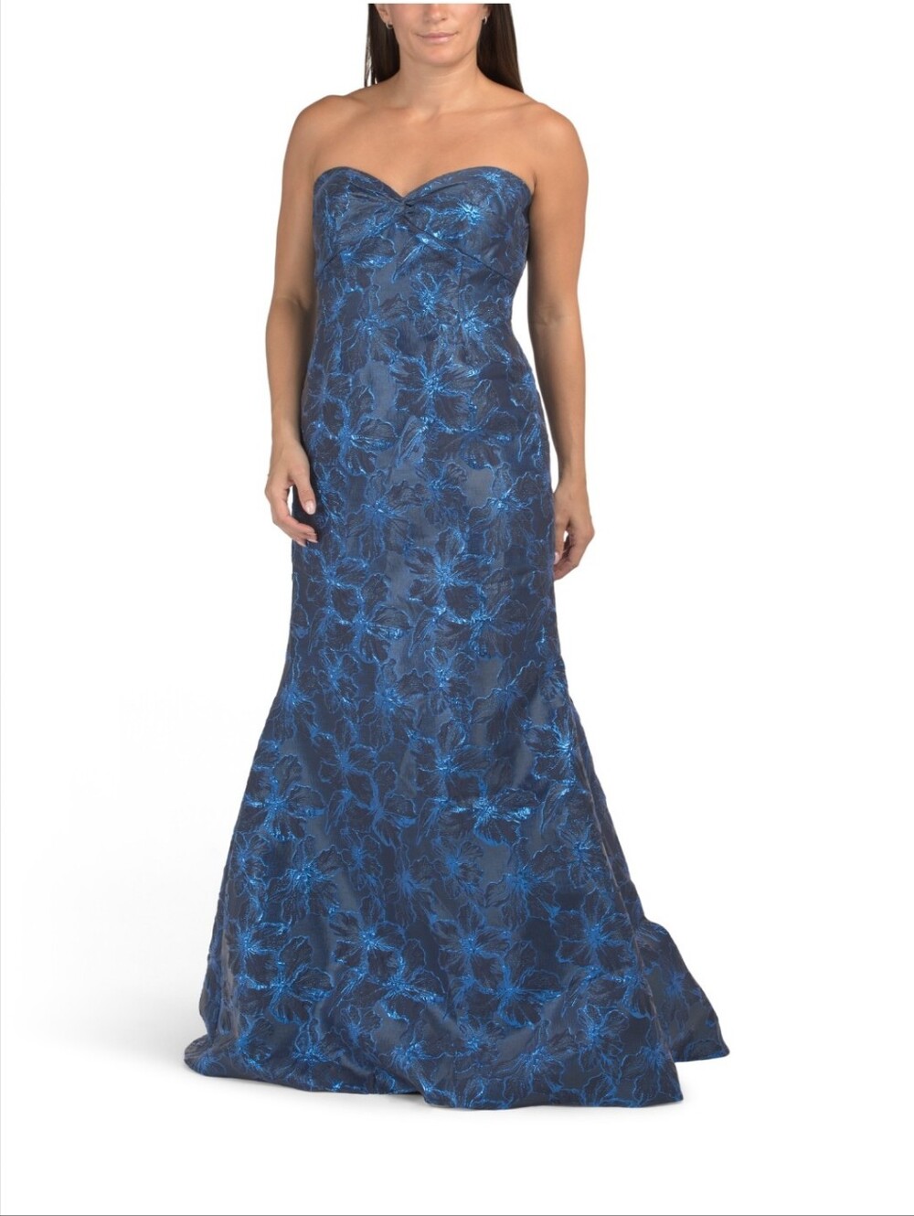 Nwt 14 Size $675 Rene By  Rene Ruiz Strapless Gown Deep Blue Mermaid Brocade